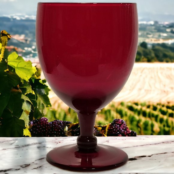Ruby Red Wine Glass Set of 4 MCM Hand Blown Water/Wine Stemware Goblets - Picture 7 of 12